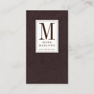 Modern professioneel monogram zwart lederen effect visitekaartje