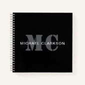 Modern professioneel monogram zwart-wit notitieboek (Voorkant)