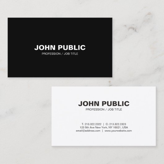 Modern Professioneel Zwart Wit Elegant Clean Visitekaartje (Voorkant / Achterkant)