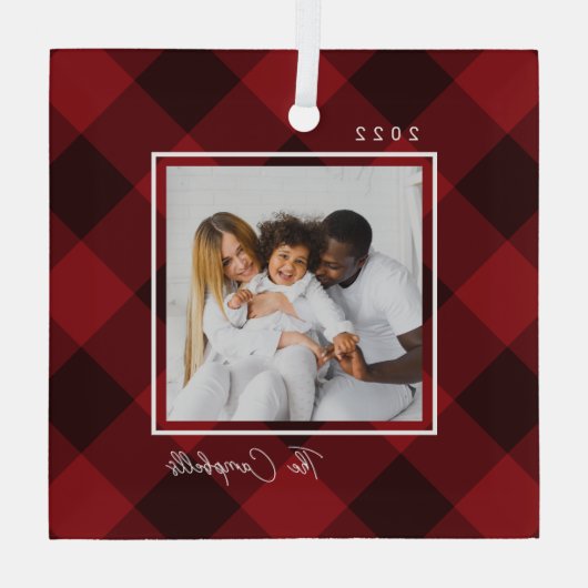 Modern Pset Custom Photo Kerstannament Glas Ornament (Achterkant)