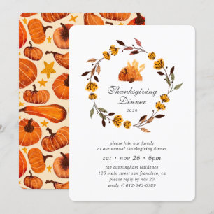 Modern Pumpkin Floral Wreath Thanksgiving Kaart