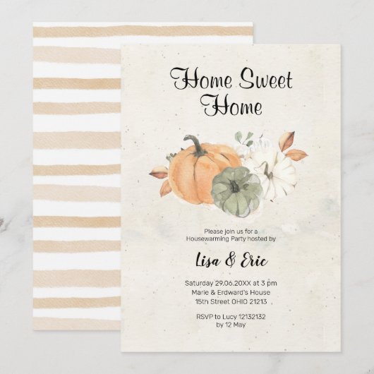 Modern Pumpkin Housewarming Party Invite Kaart (Voorkant / Achterkant)