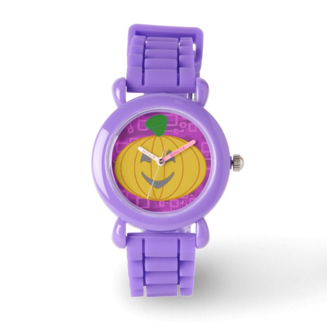 Modern Pumpkin on Purple Geometric Horloge (Voorkant)