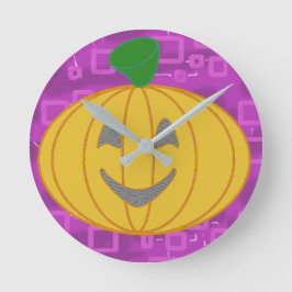 Modern Pumpkin on Purple Geometric Ronde Klok