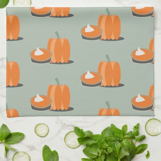 Modern Pumpkin Pumpkin Pie Pattern Cream Green Theedoek (Gevouwen)