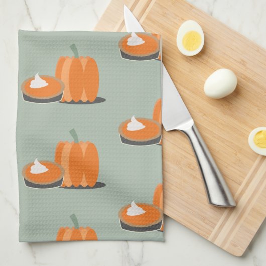 Modern Pumpkin Pumpkin Pie Pattern Cream Green Theedoek (Quarter Fold)
