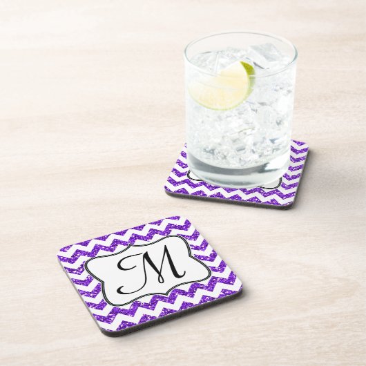 Modern Purp Glitter Chevron Monogram Drink Onderze Bier Onderzetter (Rechterzijde)