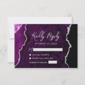Modern Purple Agate Silver Script Wedding RSVP (Devant)