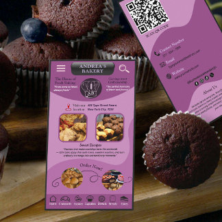 Modern Purple Bakery Branding Custom Logo QR Code Visitekaartje