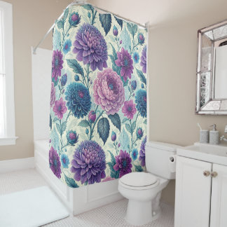 Modern Purple Floral Vintage Dahlia Douchegordijn