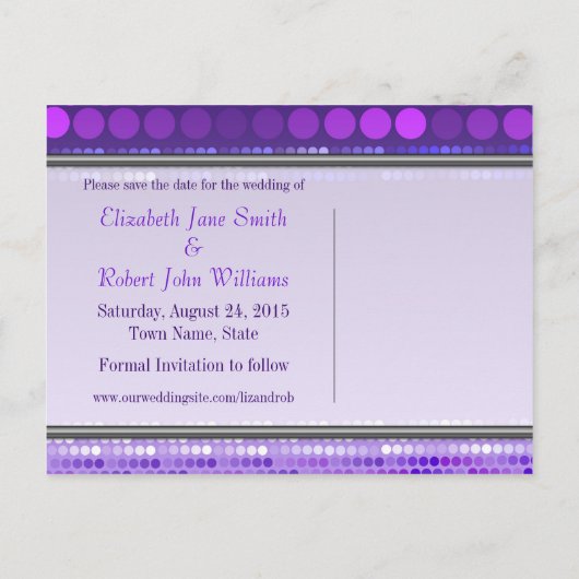 Modern Purple Funky Enregistrer la date Carte post (Dos)