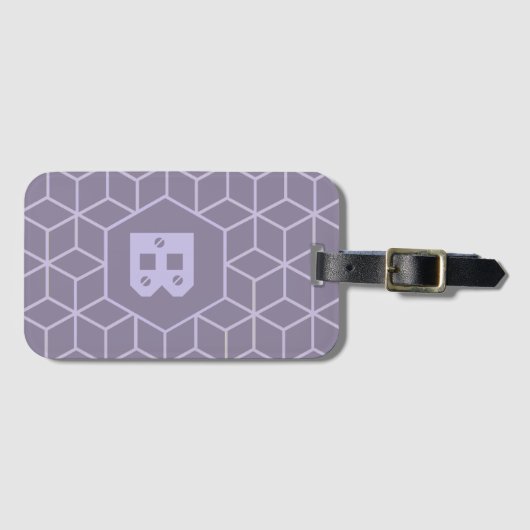 Modern Purple Geometric Cubes Pattern Monogram Bagagelabel (Voorkant (horizontaal))