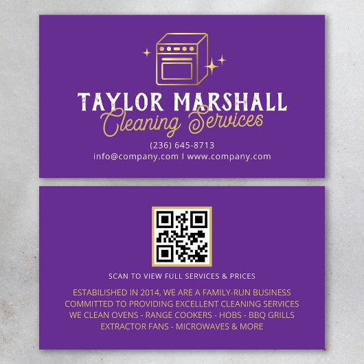 Modern Purple Gold Oven Cleaning Service Visitekaartje