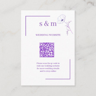 Modern Purple Line Art Flo QR Code Wedding Website Informatiekaartje