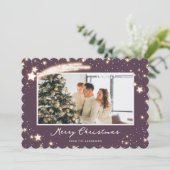 Modern Purple Stars Photo Joyeuse carte de Noël (Debout devant)