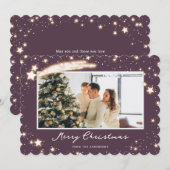 Modern Purple Stars Photo Joyeuse carte de Noël (Devant / Derrière)