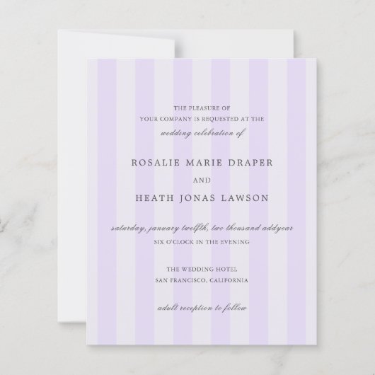 Modern PurpleStripes Budget Wedding Invite (Voorkant)
