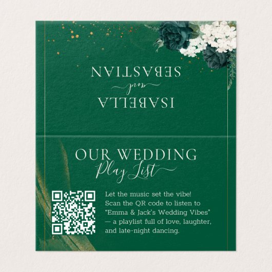 Modern QR Code Emerald Green Rose Wedding (Outside Unfolded)