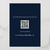 Modern QR Code Foto script Navy Blue Wedding Folie Uitnodiging (Achterkant)