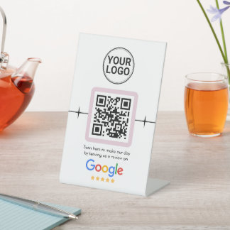 Modern QR Code Google Review Custom Logo Reclamebord Met Voetstuk