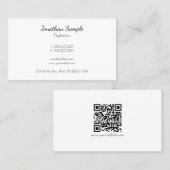 Modern QR Code Handwriting Script Sleek Business Visitekaartje (Voorkant / Achterkant)