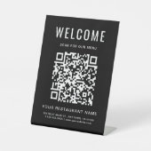 Modern QR Code Restaurant Menu Zwart tafelblad Reclamebord Met Voetstuk (Voorkant)