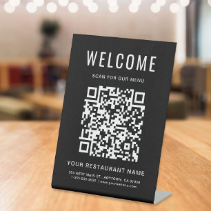 Modern QR-code restaurantmenu zwart tafelmodel Reclamebord Met Voetstuk