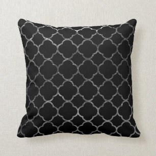 Modern Quatrefoil Pattern Moroccan Black Silver Kussen