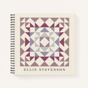 Modern Quilt Block Geometric Art Personalized Plum Notitieboek
