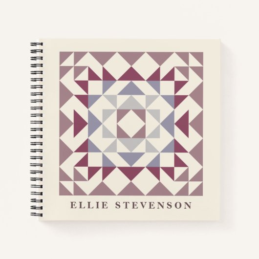 Modern Quilt Block Geometric Art Personalized Plum Notitieboek (Voorkant)