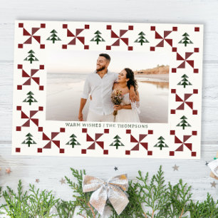 Modern Quilt kerstboomvakantiefotokaart Kaart