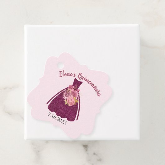 Modern Quinceañera Glitter Gown Bedankjes Labels (In situ)