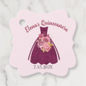 Modern Quinceañera Glitter Gown Bedankjes Labels (Voorkant)
