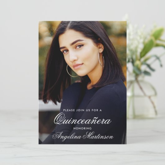Modern Quinceanera Photo Gold en Black Kaart (Staand voorkant)
