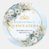 Modern Quinceañera Sticker Blue Gold Greenery (Devant)