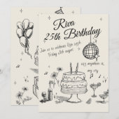 Modern Quirky Hand Drawn Party Invitation (Devant / Derrière)