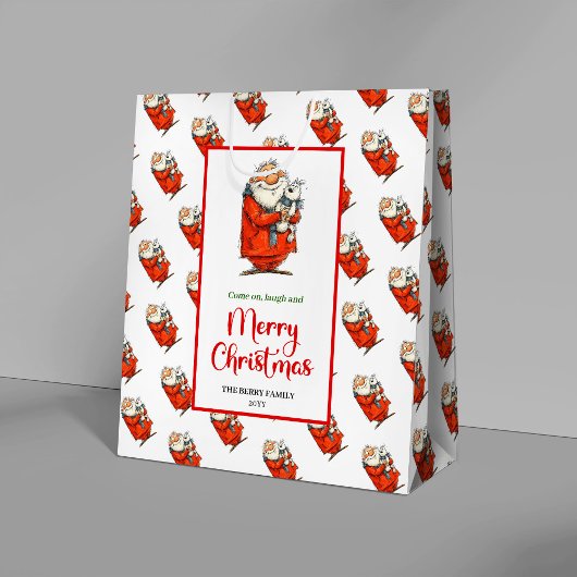 Modern quirky Santa playful festive celebration  Medium Cadeauzakje