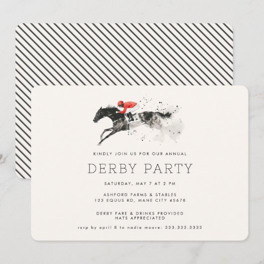 Modern Race Horse Derby Party Equestrian Kaart (Voorkant / Achterkant)