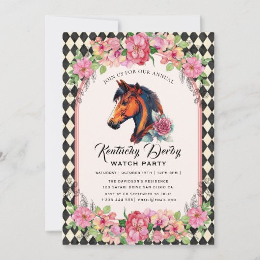 Modern Race Horse Derby Party Equestrian Kaart (Voorkant)