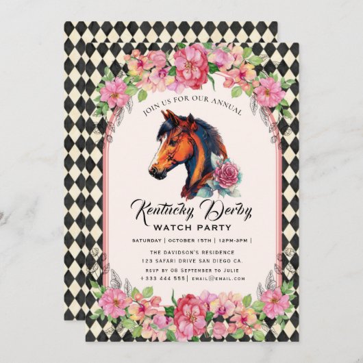 Modern Race Horse Derby Party Equestrian Kaart (Voorkant / Achterkant)