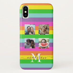 Modern Rainbow 4-fotoscriptnaam Monogram iPhone X Hoesje