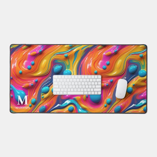 Modern Rainbow Abstract Paint Monogram Bureaumat (Keyboard & Muis)