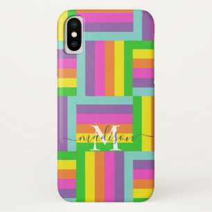 Modern Rainbow Abstract Script Naam Monogram iPhone X Hoesje
