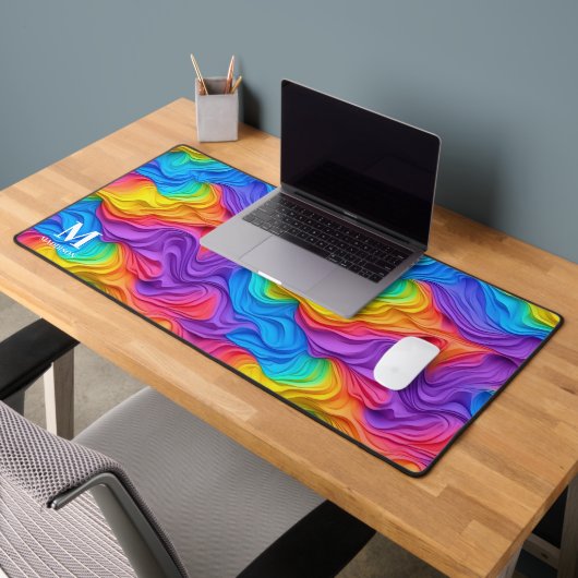 Modern Rainbow Abstract Swirls Monogram Bureaumat (Kantoor 2)