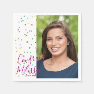 Modern Rainbow Confetti Afstuderen Foto Napkins Servet