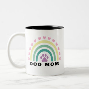 Modern Rainbow Dog Mom Monogram Tweekleurige Koffiemok