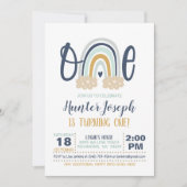 Modern Rainbow First Birthday Invitation - Boy NB Kaart (Voorkant)