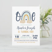 Modern Rainbow First Birthday Invitation - Boy NB Kaart (Staand voorkant)