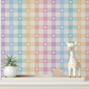 Modern Rainbow Gingham Schattige Girly Heart Patte Behang