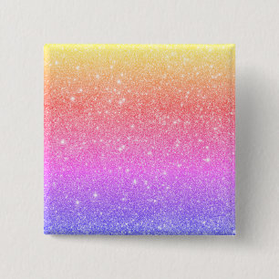 Modern Rainbow Glitter Glam Vierkante Button 5,1 Cm